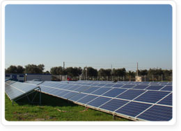 Foto di un Campo fotovoltaico con sistema di sorveglianza