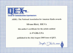 Riconoscimento per la pubblicazione dell'articolo su QEX